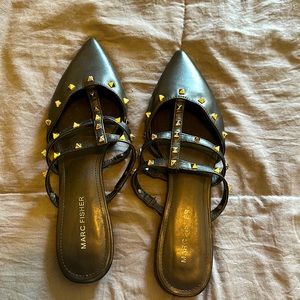 Studded point black flats